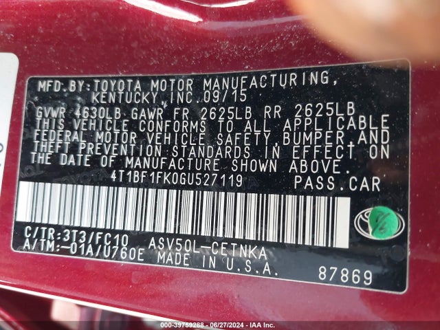 Toyota CAMRY LE 2016 4T1BF1FK0GU527119 Image 9