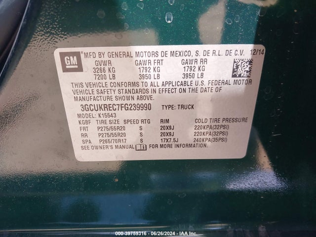 Chevrolet Silverado 1500 1lt 2015 3GCUKREC7FG239990 Image 9