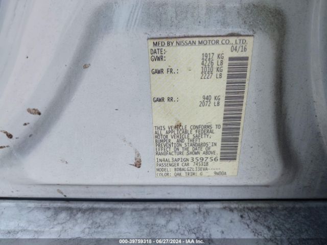 1N4AL3AP1GN359756 Nissan Altima 2.5/2.5 S/2.5 Sl/2.5 Sr/2.5 Sv
