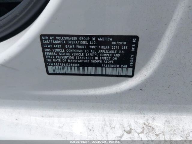 1VWAA7A38JC043386 Volkswagen Passat 2.0t R-line/2.0t S