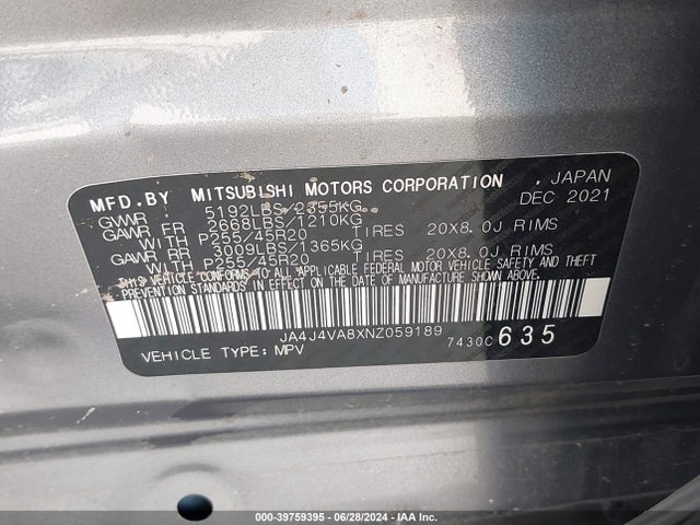 2022 MITSUBISHI OUTLANDER JA4J4VA8XNZ059189 Photo 8