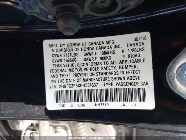 Honda Civic Lx 2016 2HGFC2F5XGH554637 Image 9