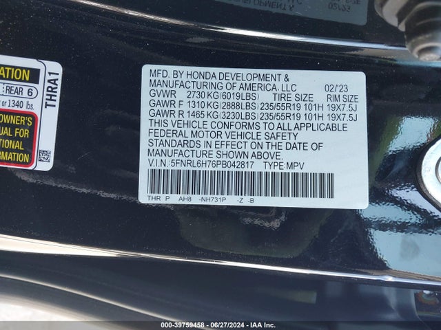Honda Odyssey Sport 2023 5FNRL6H76PB042817 Image 9