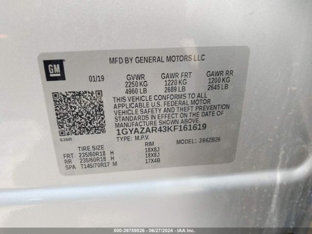 1GYAZAR43KF161619 Cadillac Xt4 Luxury
