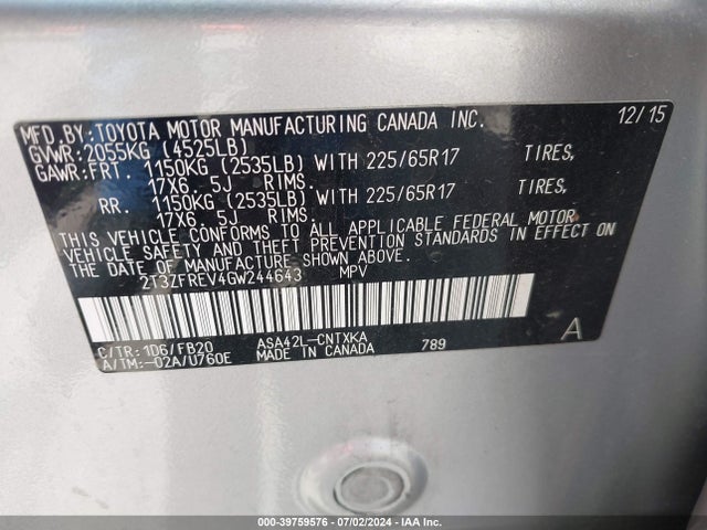 Toyota RAV4 LE 2016 2T3ZFREV4GW244643 Image 9