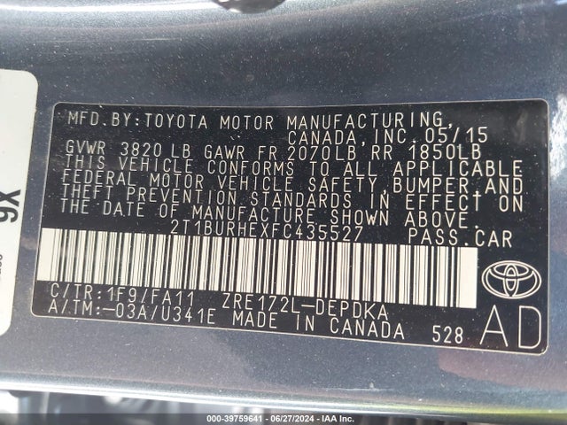 Toyota COROLLA L 2015 2T1BURHEXFC435527 Image 9