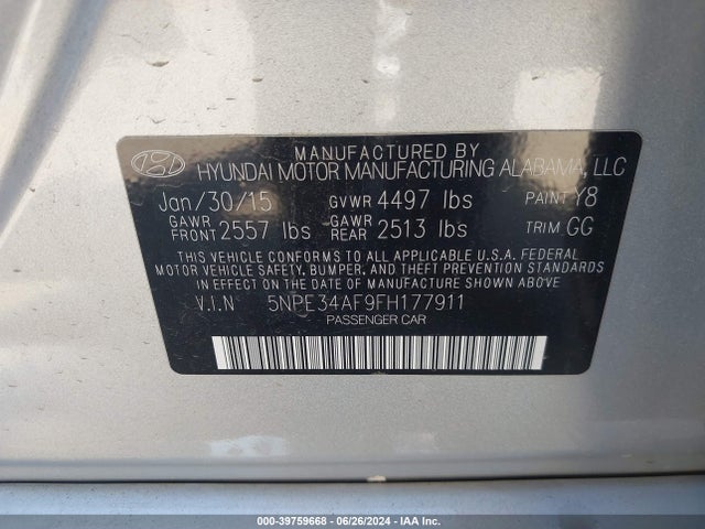 Hyundai Sonata Limited 2015 5NPE34AF9FH177911 Image 9