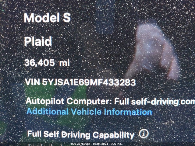 Tesla Model S Plaid Tri Motor All-wheel Drive 2021 5YJSA1E69MF433283 Image 15