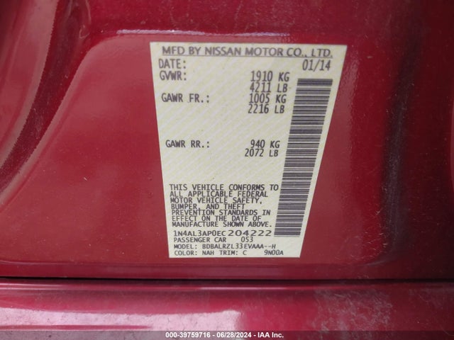 Nissan Altima 2.5 S 2014 1N4AL3AP0EC204222 Image 9