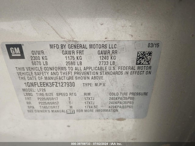 Chevrolet EQUINOX LS 2015 1GNFLEEK3FZ127930 Image 9