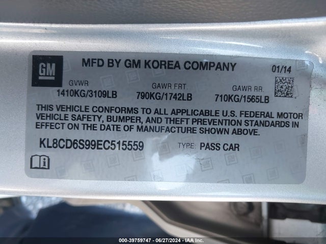 Chevrolet Spark 1lt Auto 2014 KL8CD6S99EC515559 Image 9