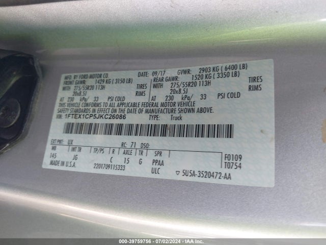Ford F-150 Xl 2018 1FTEX1CP5JKC26086 Image 9