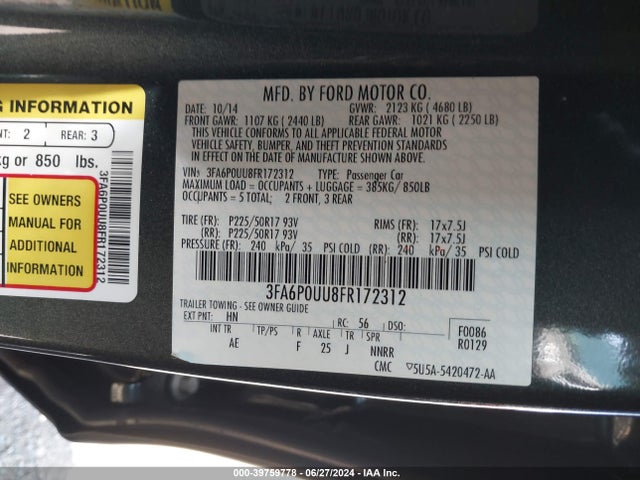 Ford Fusion Hybrid S 2015 3FA6P0UU8FR172312 Image 9