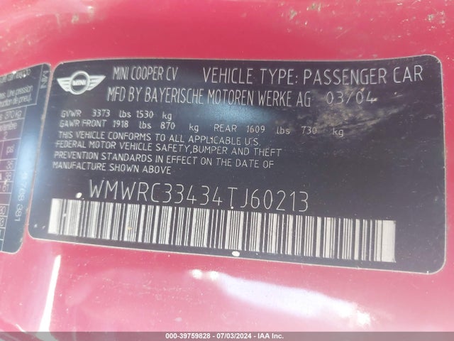 2004 MINI COOPER WMWRC33434TJ60213 Photo 8