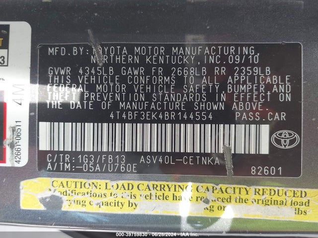 39759830 :رقم المزاد ، 4T4BF3EK4BR144554 vin ، 2011 Toyota Camry Le مزاد بيع
