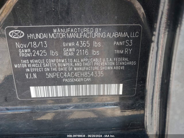 Hyundai SONATA SE 2014 5NPEC4AC4EH854335 Image 9