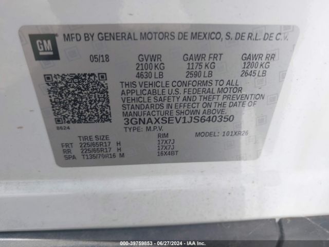 3GNAXSEV1JS640350 Chevrolet EQUINOX LT