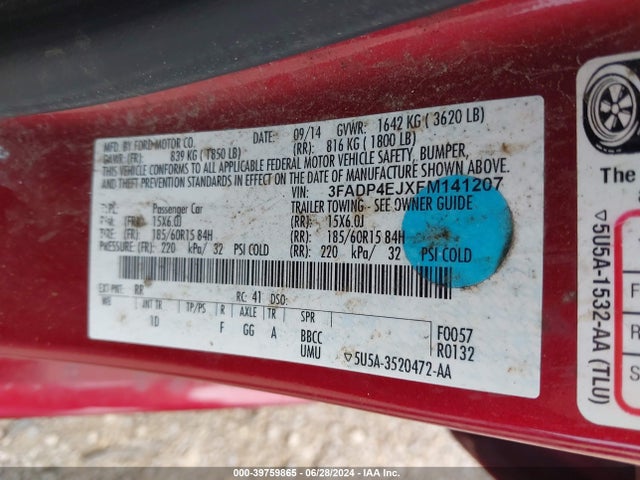 Ford FIESTA SE 2015 3FADP4EJXFM141207 Image 9