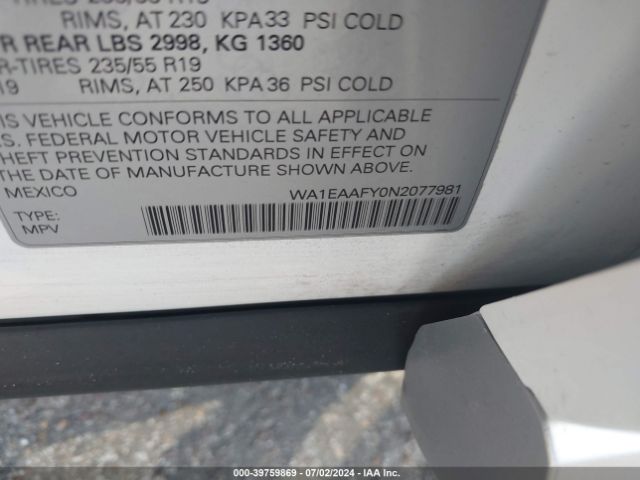 WA1EAAFY0N2077981 Audi Q5 Premium Plus 45 Tfsi S Line Quattro S Tronic