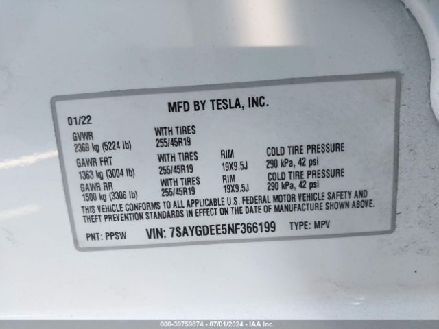 7SAYGDEE5NF366199 Tesla Model Y Long Range Dual Motor All-wheel Drive