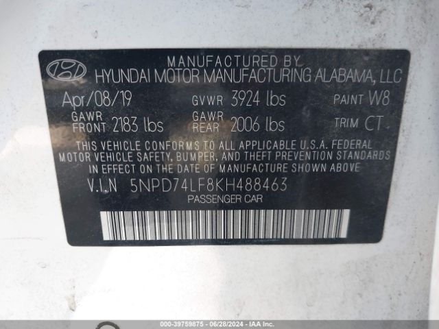 5NPD74LF8KH488463 Hyundai ELANTRA SE