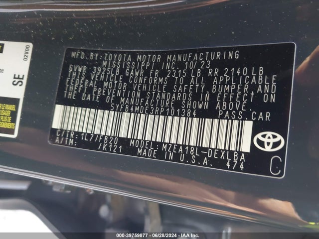 Toyota COROLLA LE 2024 5YFB4MDE3RP101384 Image 9