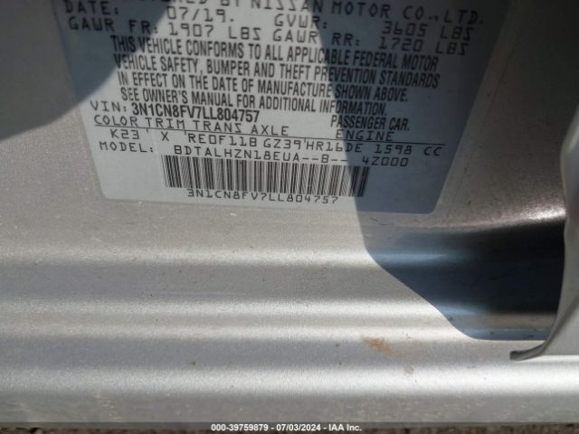 3N1CN8FV7LL804757 Nissan Versa Sr Xtronic Cvt