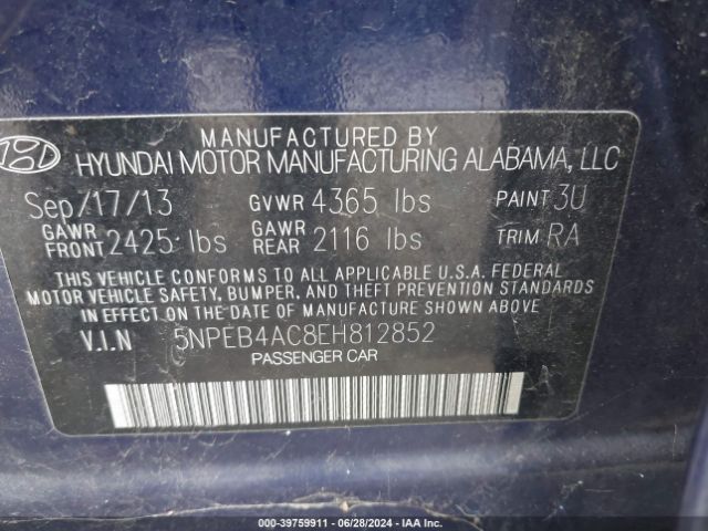 5NPEB4AC8EH812852 Hyundai SONATA GLS