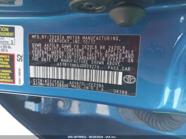 2018 TOYOTA CAMRY 4T1B11HK5JU029274 Photo 8