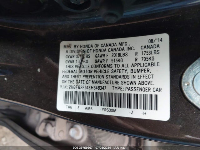 Honda Civic Lx 2014 2HGFB2F54EH548347 Image 9