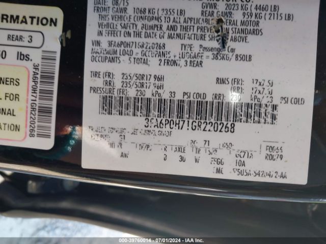3FA6P0H71GR220268 Ford FUSION SE