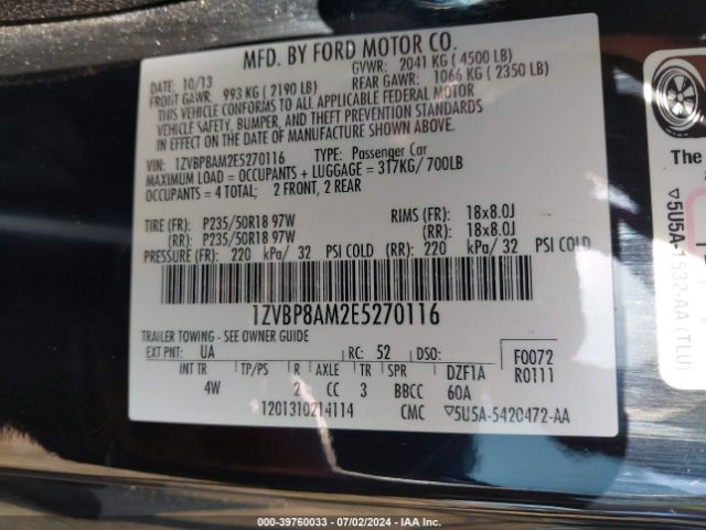 1ZVBP8AM2E5270116 Ford Mustang V6 Premium