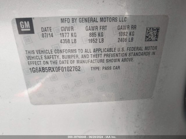 1G6AB5RX0F0102762 Cadillac ATS LUXURY