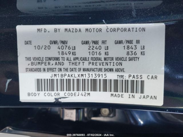 JM1BPAKLXM1313915 Mazda Mazda3 Select