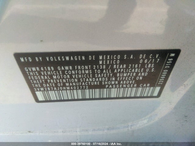 Volkswagen Jetta 1.4t S 2017 3VW2B7AJ0HM402772 Image 9