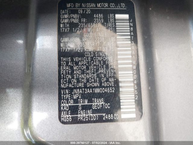 JN8AT3AA1MW004652 Nissan Rogue S Fwd