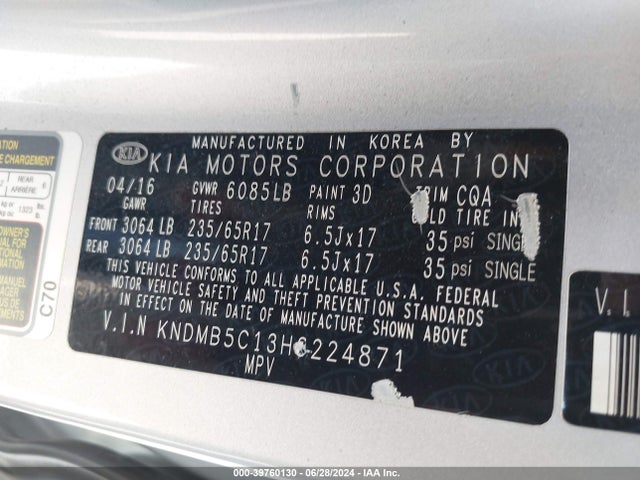 KIA SEDONA LX 2017 KNDMB5C13H6224871 Image 9