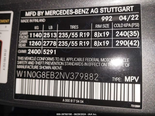 W1N0G8EB2NV379882 Mercedes-Benz Glc 300 4matic Suv