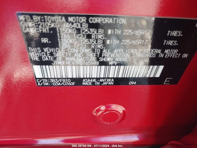 Toyota RAV4 LE 2015 JTMBFREV7FD165948 Image 9