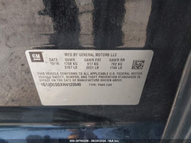 1G1JD5SGXH4120949 Chevrolet Sonic Lt Auto