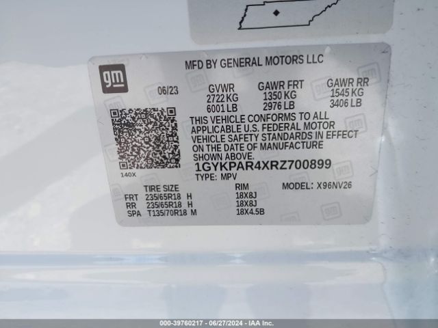 1GYKPAR4XRZ700899 Cadillac Xt6 Fwd Luxury