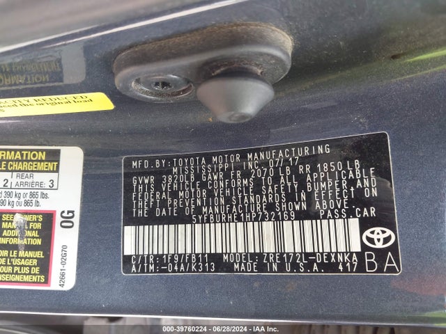 Toyota COROLLA LE 2017 5YFBURHE1HP732169 Image 9