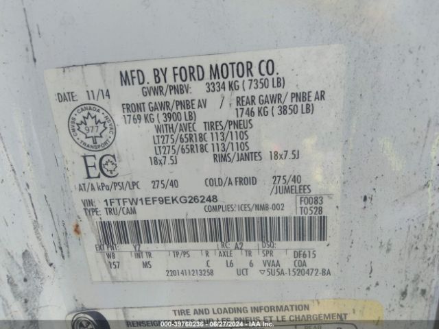 1FTFW1EF9EKG26248 Ford F-150 Xlt