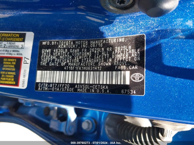 Toyota CAMRY SE 2017 4T1BF1FK1HU631412 Image 9