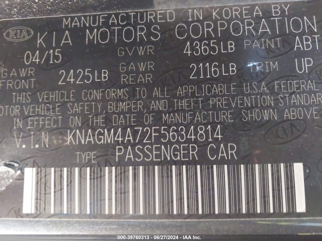 KIA Optima Lx 2015 KNAGM4A72F5634814 Image 9