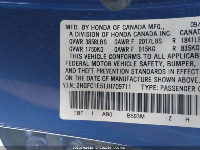 Honda CIVIC SI 2018 2HGFC1E51JH709711 Image 9