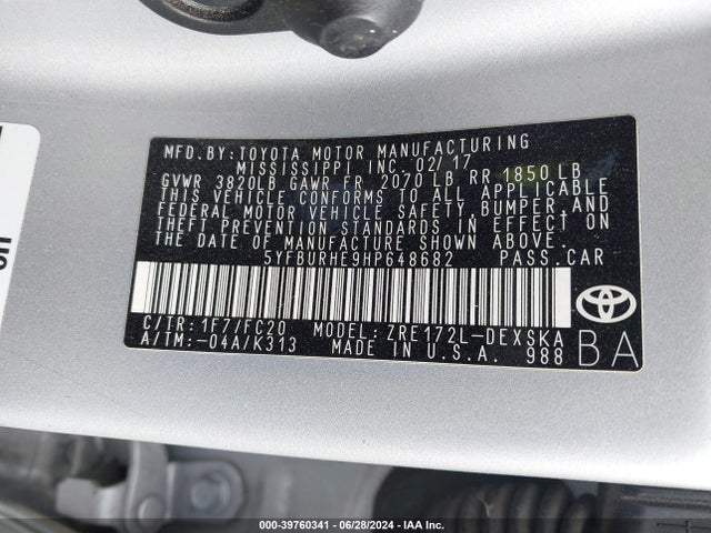 Toyota COROLLA SE 2017 5YFBURHE9HP648682 Image 9