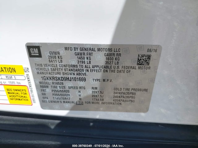 1GKKRSKD9HJ101669 GMC Acadia Limited