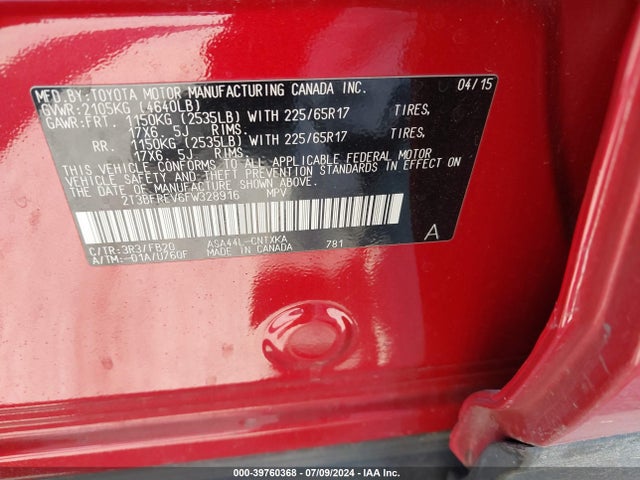 Toyota RAV4 LE 2015 2T3BFREV6FW328916 Image 9