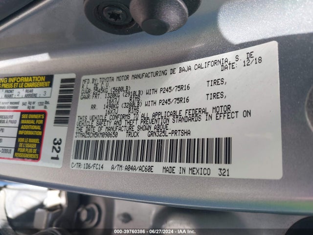 Toyota Tacoma Sr5 V6 2019 3TMAZ5CN5KM090650 Image 9
